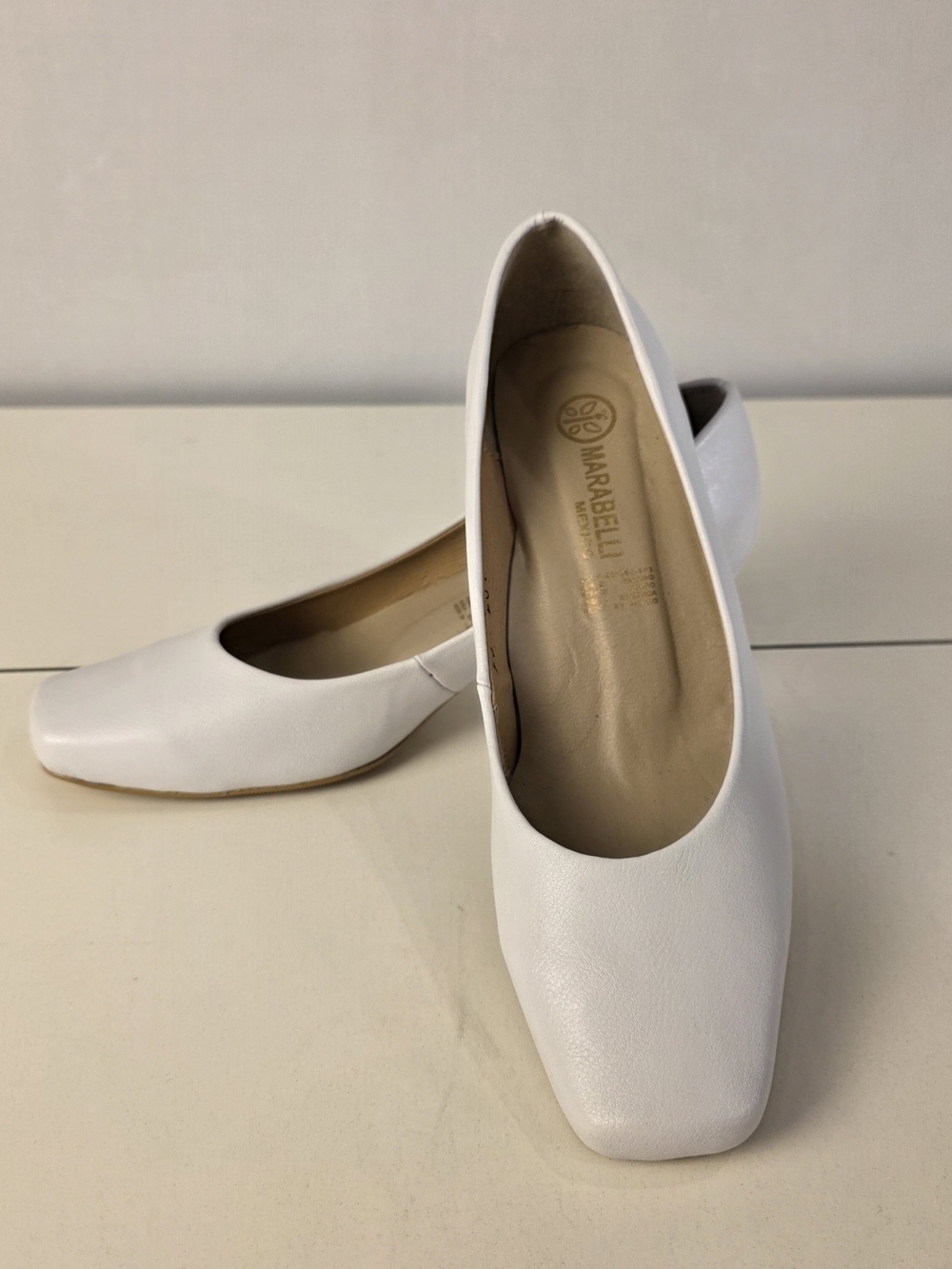 Marabelli White Square Toe Pumps Size 8